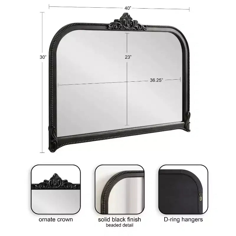 Specchio da Parete Nero a Arco Barocco, Singolo, 40"x30"