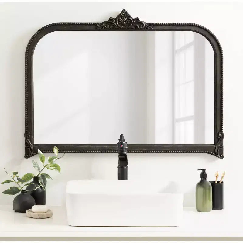Specchio da Parete Nero a Arco Barocco, Singolo, 40"x30"