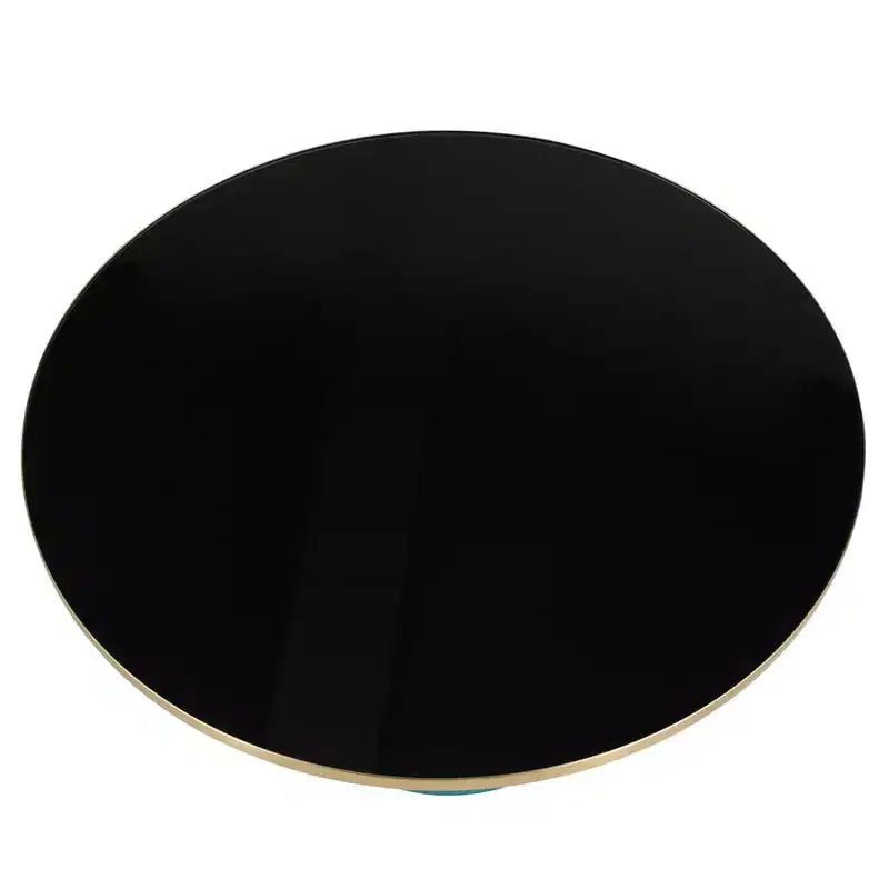 Tavolino da caffè rotondo, piano in pietra/vetro, bordo dorato, base a piedistallo nera, 1 pezzo