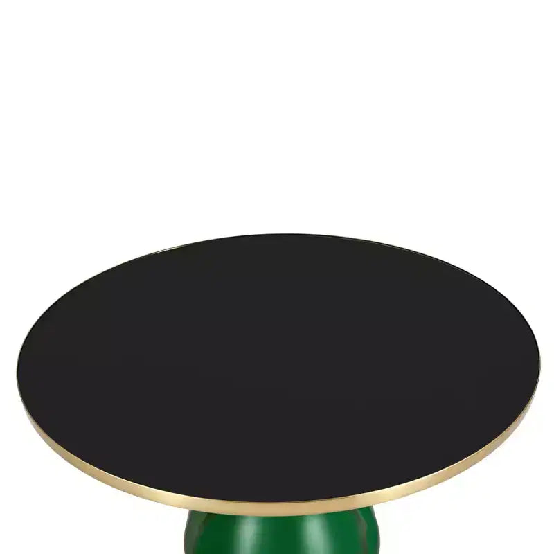 Tavolino da caffè rotondo, piano in pietra/vetro, bordo dorato, base a piedistallo nera, 1 pezzo