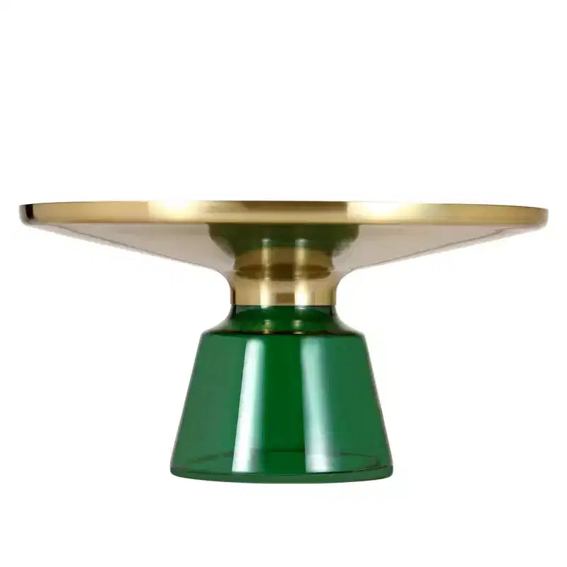 Tavolino da caffè rotondo, piano in pietra/vetro, bordo dorato, base a piedistallo nera, 1 pezzo
