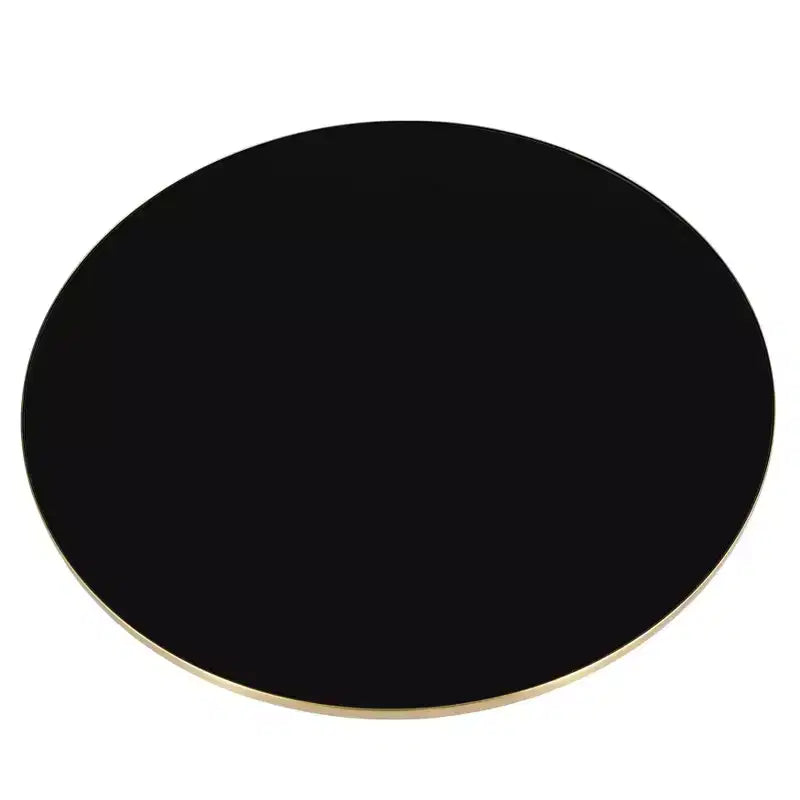 Tavolino da caffè rotondo, piano in pietra/vetro, bordo dorato, base a piedistallo nera, 1 pezzo