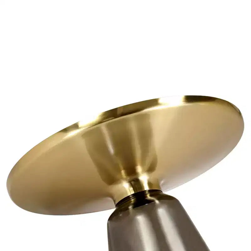 Tavolino da caffè rotondo, piano in pietra/vetro, bordo dorato, base a piedistallo nera, 1 pezzo