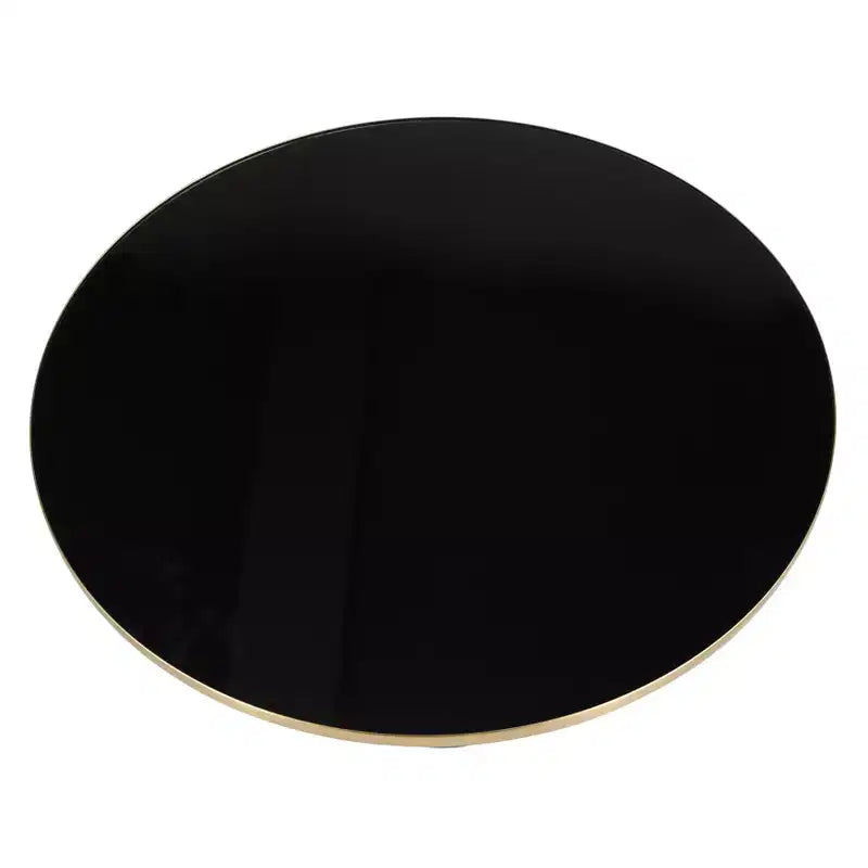 Tavolino da caffè rotondo, piano in pietra/vetro, bordo dorato, base a piedistallo nera, 1 pezzo