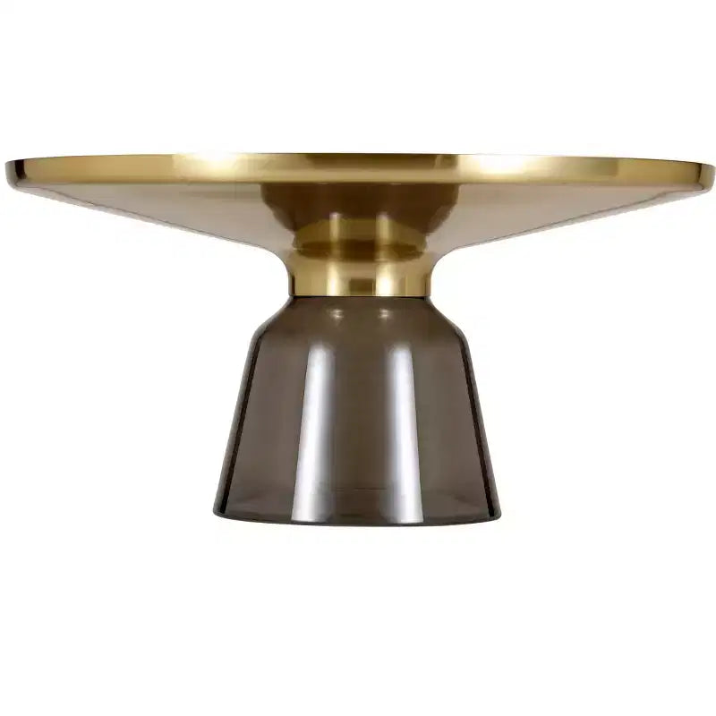 Tavolino da caffè rotondo, piano in pietra/vetro, bordo dorato, base a piedistallo nera, 1 pezzo