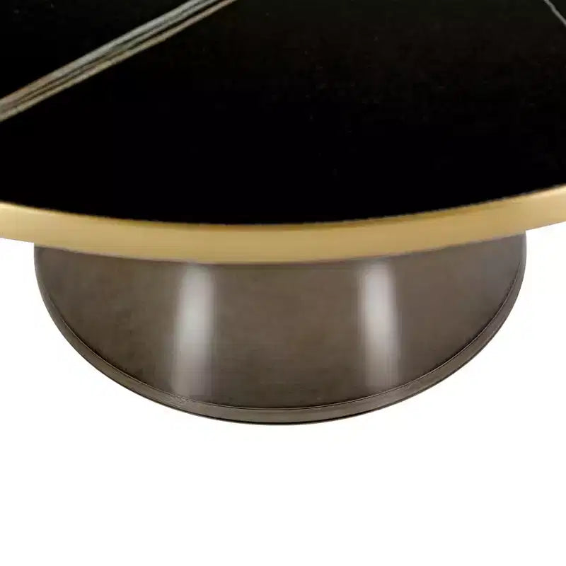 Tavolino da caffè rotondo, piano in pietra/vetro, bordo dorato, base a piedistallo nera, 1 pezzo