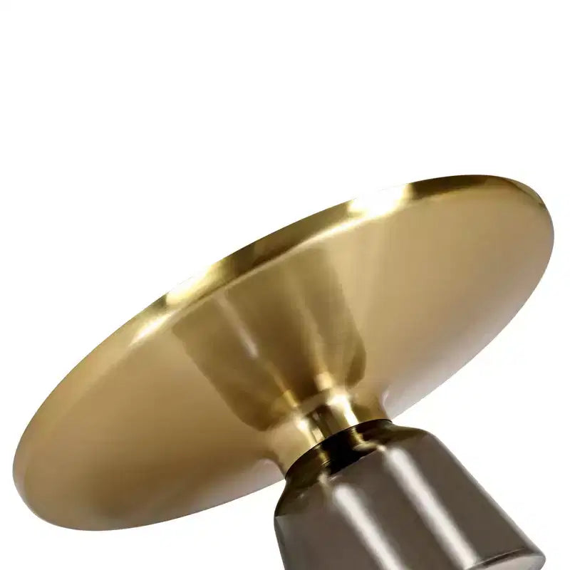 Tavolino da caffè rotondo, piano in pietra/vetro, bordo dorato, base a piedistallo nera, 1 pezzo