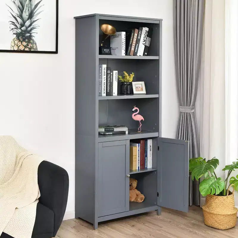 Libreria a 3 ripiani grigia/bianca con mobile inferiore, singola