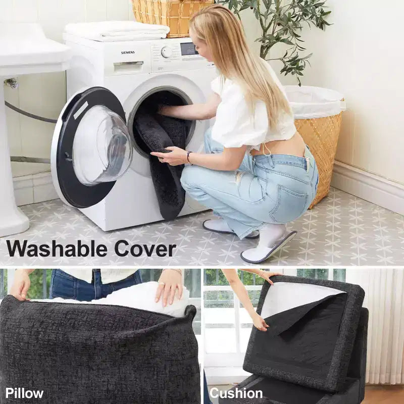 Divano componibile in ciniglia grigio/bianco con contenitore, a L, 7 posti