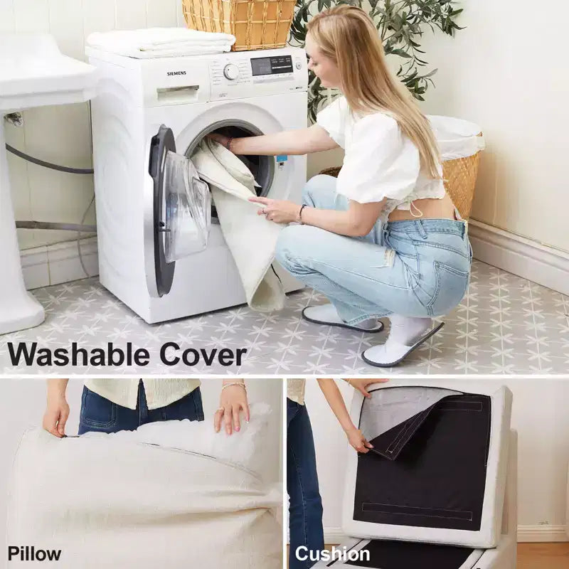 Divano componibile in ciniglia grigio/bianco con contenitore, a L, 7 posti