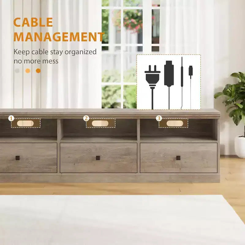 Mobile TV Mid-Century nero/grigio/legno con 3 cassetti, per 1 TV fino a 75"