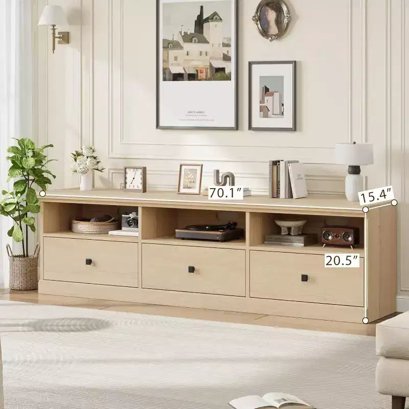 Mobile TV Mid-Century nero/grigio/legno con 3 cassetti, per 1 TV fino a 75"