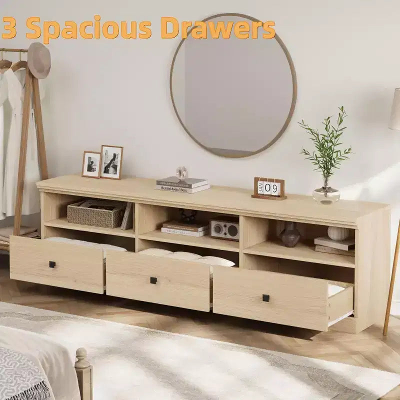 Mobile TV Mid-Century nero/grigio/legno con 3 cassetti, per 1 TV fino a 75"