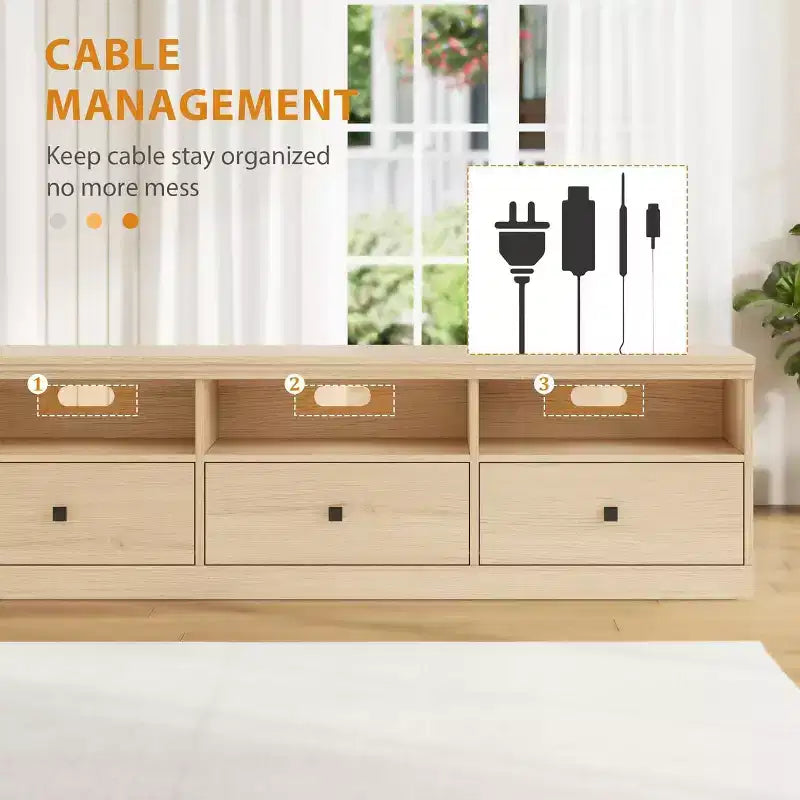 Mobile TV Mid-Century nero/grigio/legno con 3 cassetti, per 1 TV fino a 75"