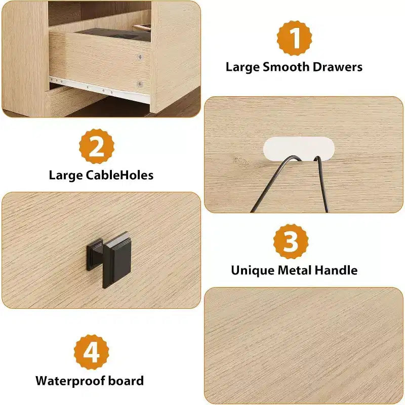 Mobile TV Mid-Century nero/grigio/legno con 3 cassetti, per 1 TV fino a 75"