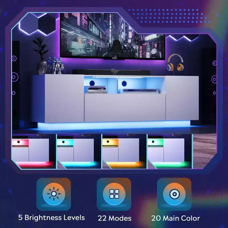 Supporto TV 58" Bianco/Nero con Luci LED e Ripostiglio, Adatto per TV fino a 65", Montaggio per 1 Persona