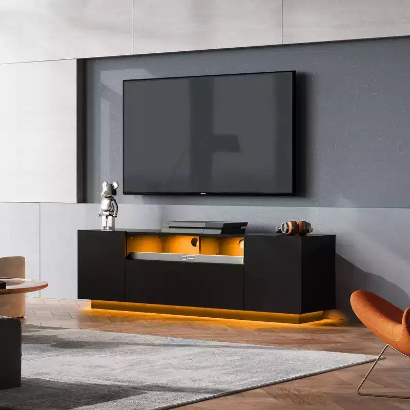 Supporto TV 58" Bianco/Nero con Luci LED e Ripostiglio, Adatto per TV fino a 65", Montaggio per 1 Persona