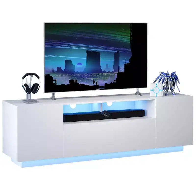 Supporto TV 58" Bianco/Nero con Luci LED e Ripostiglio, Adatto per TV fino a 65", Montaggio per 1 Persona