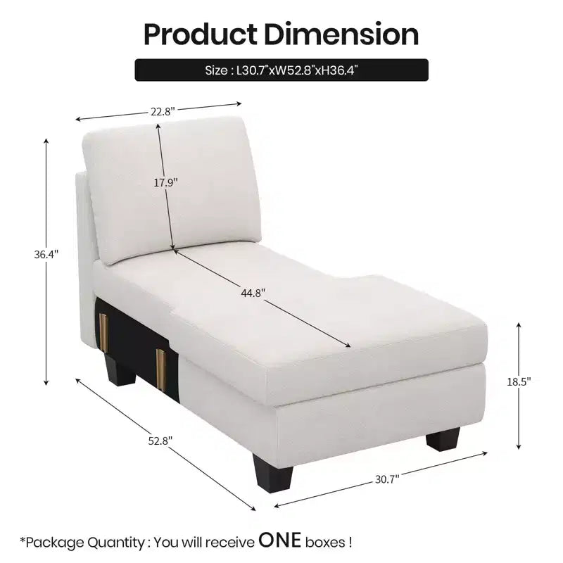 Modulo Chaise Longue Contenitore, Orientamento Destro, Nero / Grigio / Bianco, in ciniglia, 1 posto