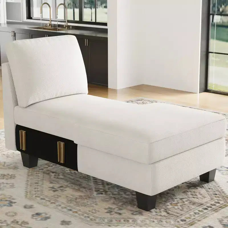 Modulo Chaise Longue Contenitore, Orientamento Destro, Nero / Grigio / Bianco, in ciniglia, 1 posto