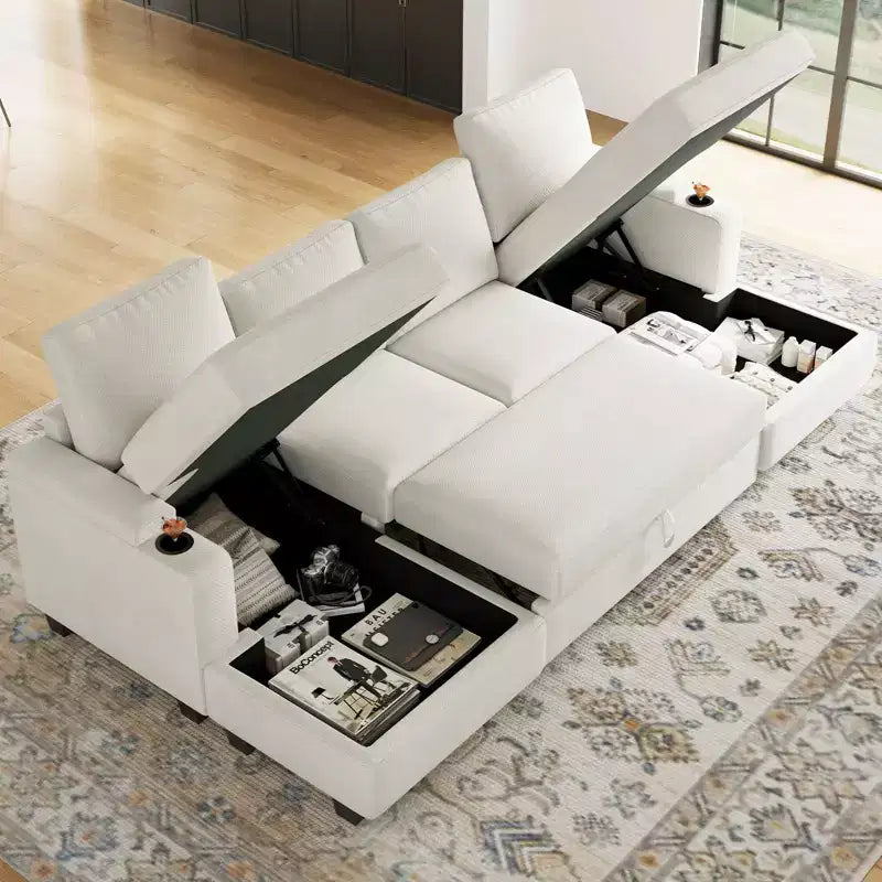 Modulo Chaise Longue Contenitore, Orientamento Destro, Nero / Grigio / Bianco, in ciniglia, 1 posto