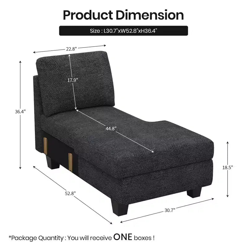 Modulo Chaise Longue Contenitore, Orientamento Destro, Nero / Grigio / Bianco, in ciniglia, 1 posto