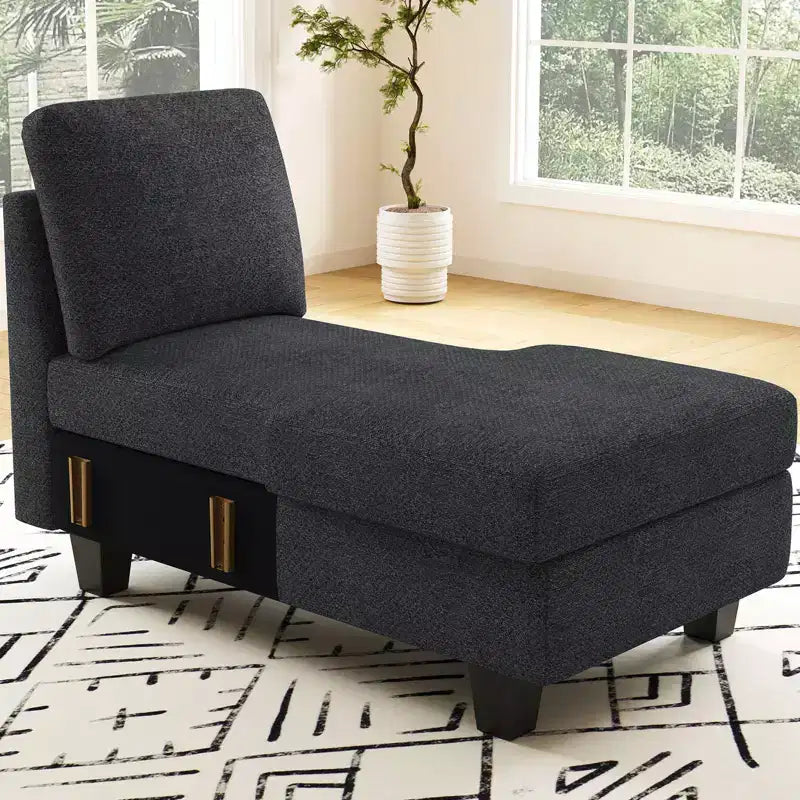 Modulo Chaise Longue Contenitore, Orientamento Destro, Nero / Grigio / Bianco, in ciniglia, 1 posto
