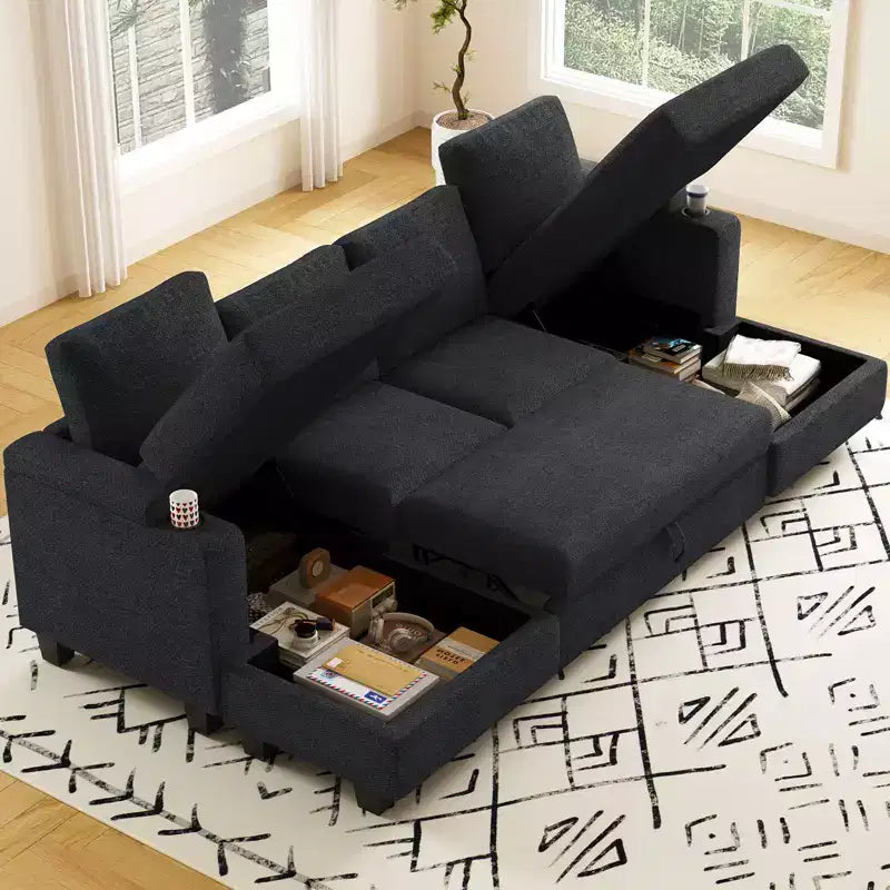 Modulo Chaise Longue Contenitore, Orientamento Destro, Nero / Grigio / Bianco, in ciniglia, 1 posto