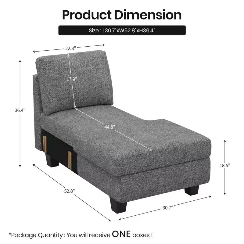 Modulo Chaise Longue Contenitore, Orientamento Destro, Nero / Grigio / Bianco, in ciniglia, 1 posto