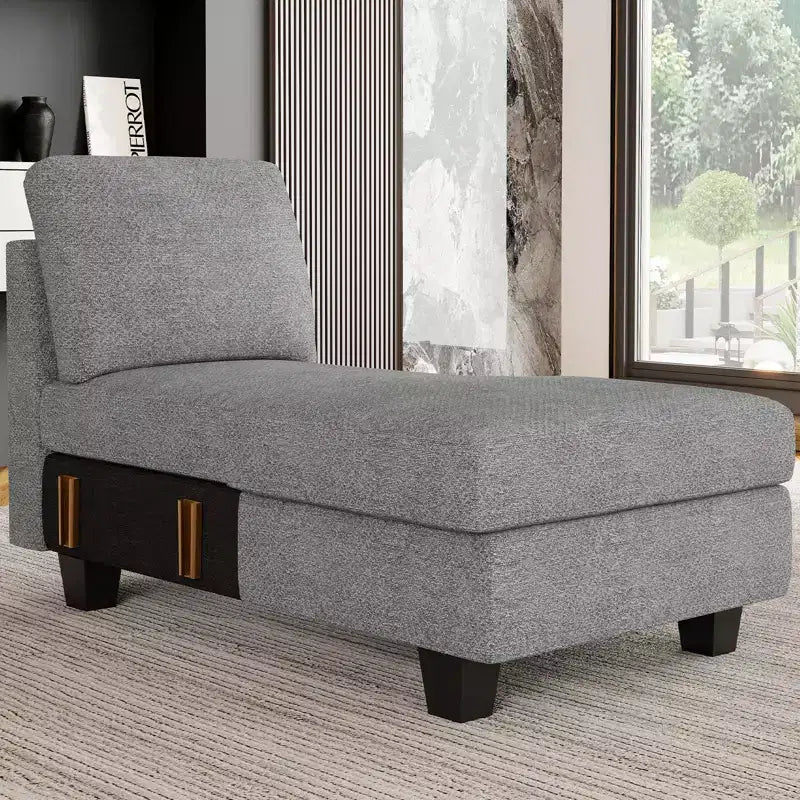 Modulo Chaise Longue Contenitore, Orientamento Destro, Nero / Grigio / Bianco, in ciniglia, 1 posto
