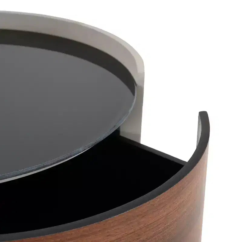 Tavolino rotondo grigio e nero con due cassetti, per 1 persona