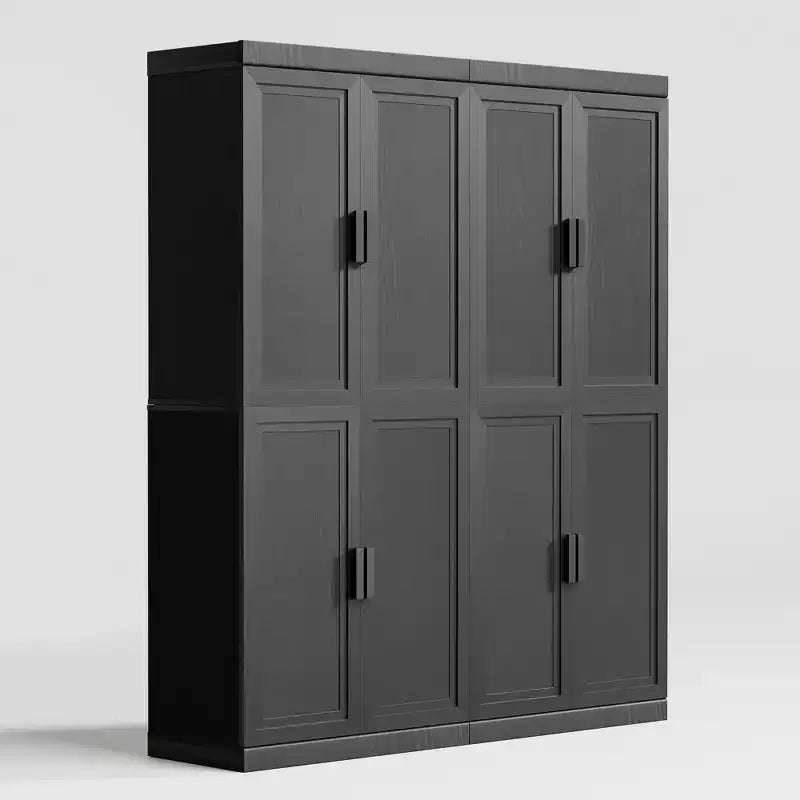 Mobiletto contenitore nero in legno con 8 ante e ripiani regolabili, montaggio per 1 persona