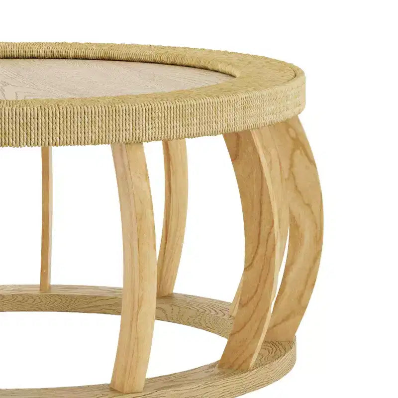 Tavolino rotondo nero/marrone e naturale con gambe curve e piano in rattan, 1 persona