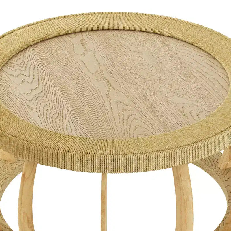Tavolino rotondo nero/marrone e naturale con gambe curve e piano in rattan, 1 persona