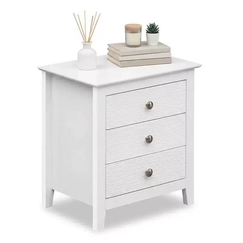 Costway 1/2 PCS Nightstand, Farmhouse 3-Drawer Night Stand with Wood Grain Accents & Sleek Knobs White/Black