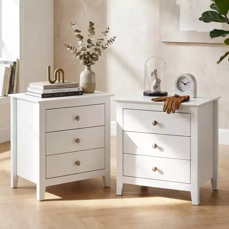 Comodino a 3 cassetti bianco/nero, per 1-2 utenti