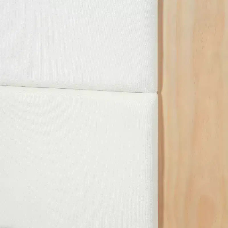 Letto a piattaforma in legno marrone/grigio chiaro e naturale/beige con testiera imbottita e ripiani laterali – Queen/King, 1 persona
