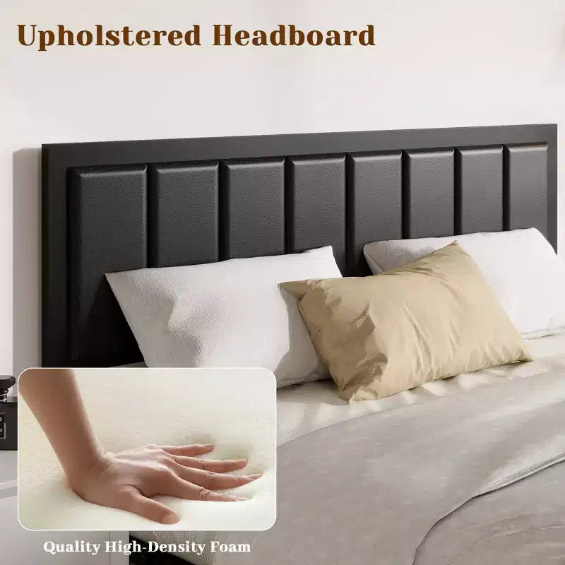 Base letto imbottita nera – Matrimoniale/Queen, 1-2 posti