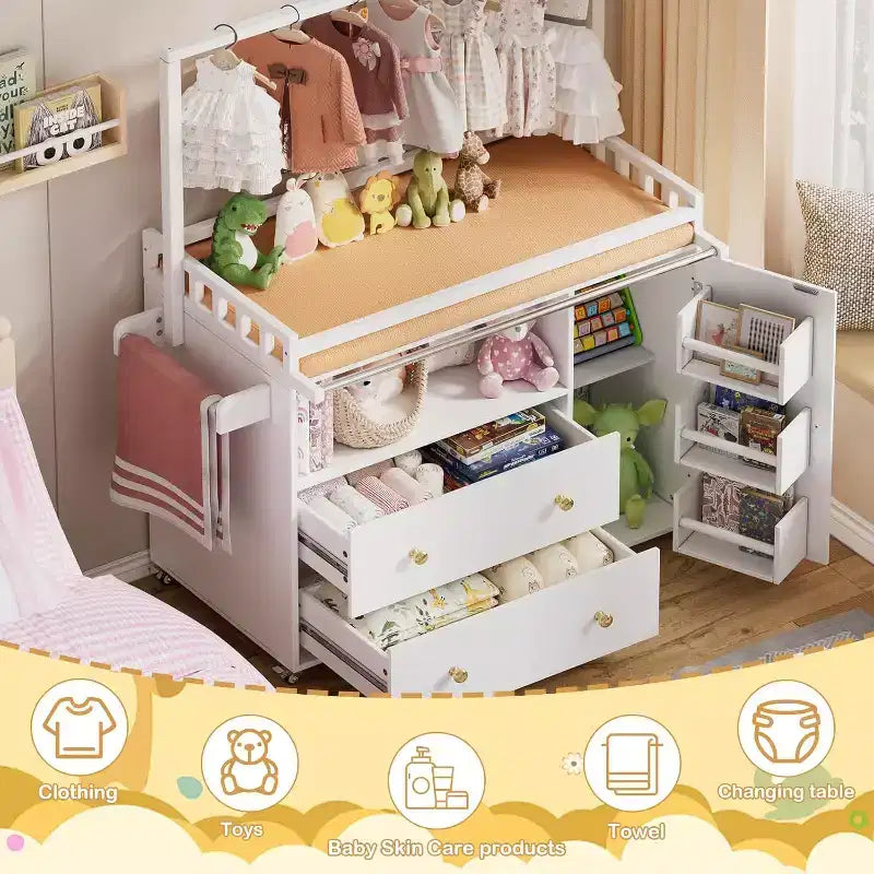 Fasciatoio a cassettiera bianco con 4 cassetti, per 1