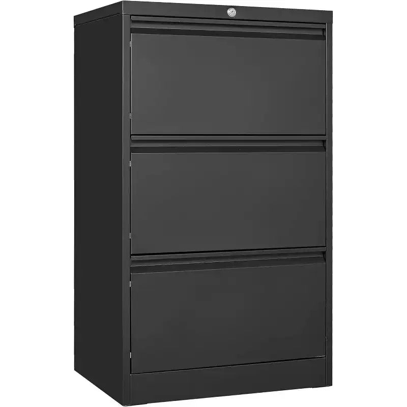 Cassettiera laterale a 3 cassetti, classificatore in metallo resistente con serrature per ufficio, classificatori neri con porta biglietti da visita