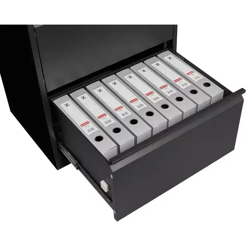 Cassettiera laterale a 3 cassetti, classificatore in metallo resistente con serrature per ufficio, classificatori neri con porta biglietti da visita