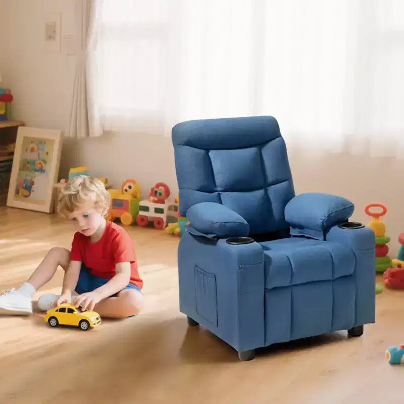 Poltrona reclinabile per bambini blu, schienale regolabile, 1 posto