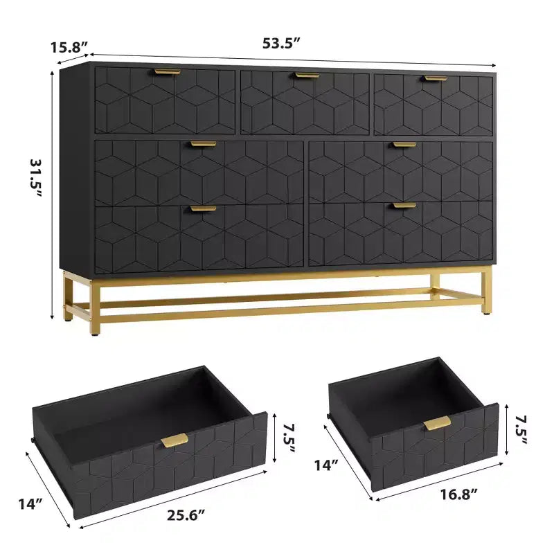 Cassettiera a 7 cassetti, singola, 136 cm L x 40 cm P x 80 cm H, colore: nero/rosa/bianco
