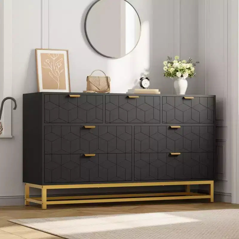 Cassettiera a 7 cassetti, singola, 136 cm L x 40 cm P x 80 cm H, colore: nero/rosa/bianco