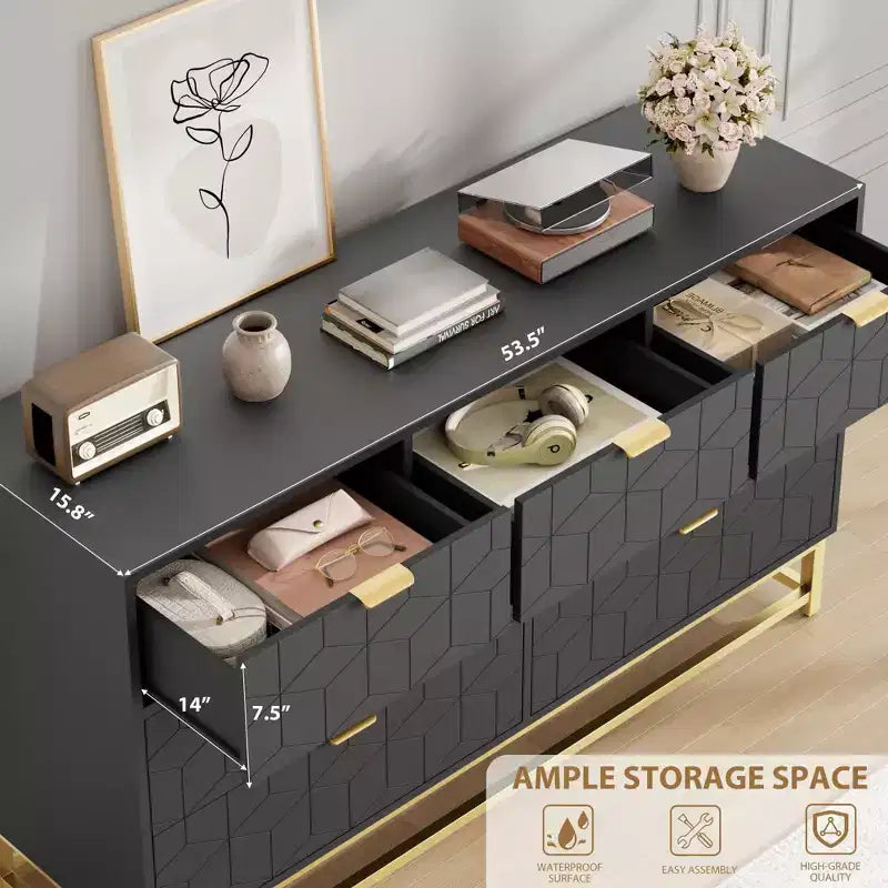 Cassettiera a 7 cassetti, singola, 136 cm L x 40 cm P x 80 cm H, colore: nero/rosa/bianco
