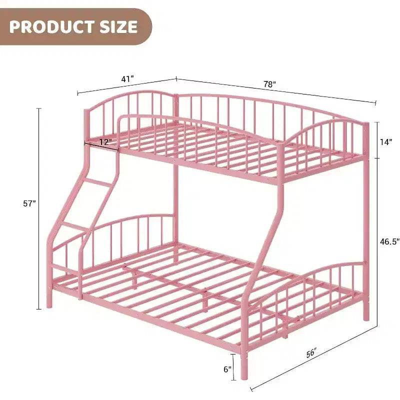 Letto a castello in metallo con scala e ringhiera, due posti, nero/rosa/bianco, piazza e mezza/matrimoniale