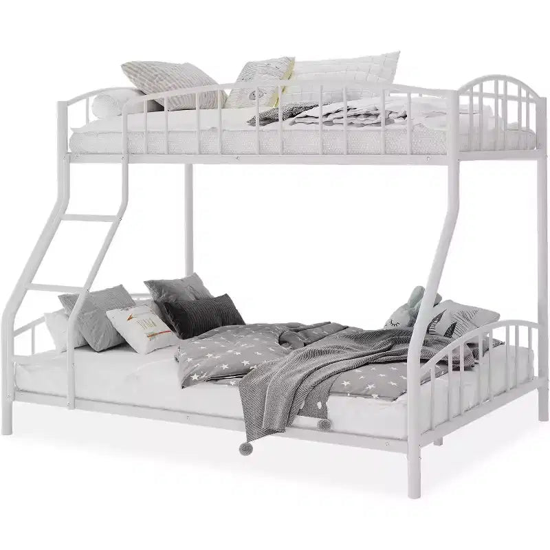 Letto a castello in metallo con scala e ringhiera, due posti, nero/rosa/bianco, piazza e mezza/matrimoniale