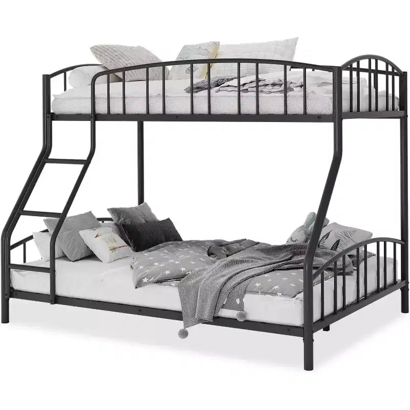 Letto a castello in metallo con scala e ringhiera, due posti, nero/rosa/bianco, piazza e mezza/matrimoniale