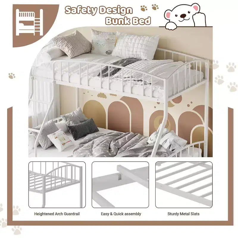 Letto a castello in metallo con scala e ringhiera, due posti, nero/rosa/bianco, piazza e mezza/matrimoniale