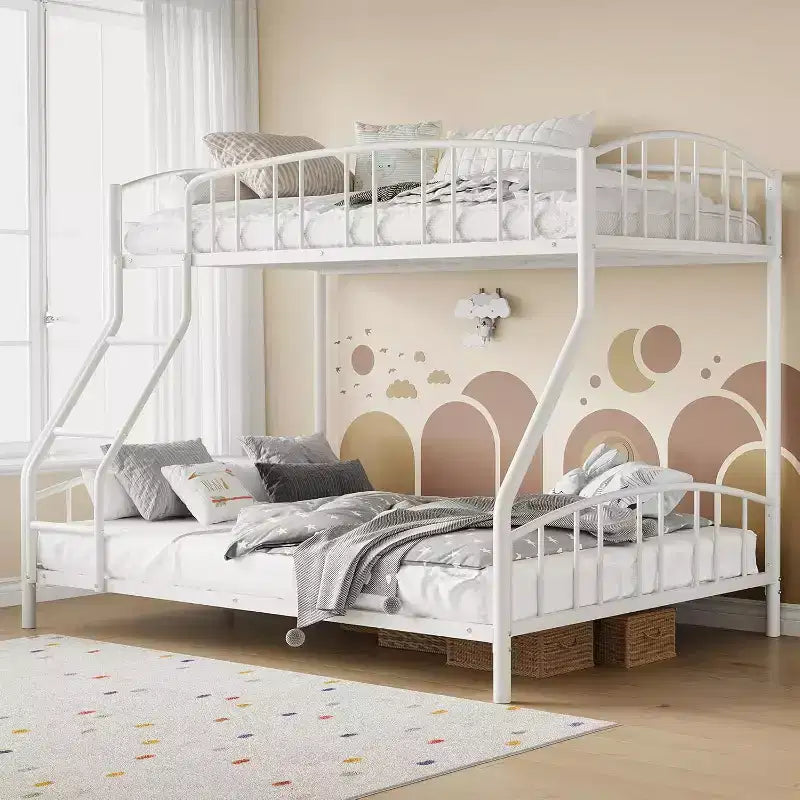Letto a castello in metallo con scala e ringhiera, due posti, nero/rosa/bianco, piazza e mezza/matrimoniale
